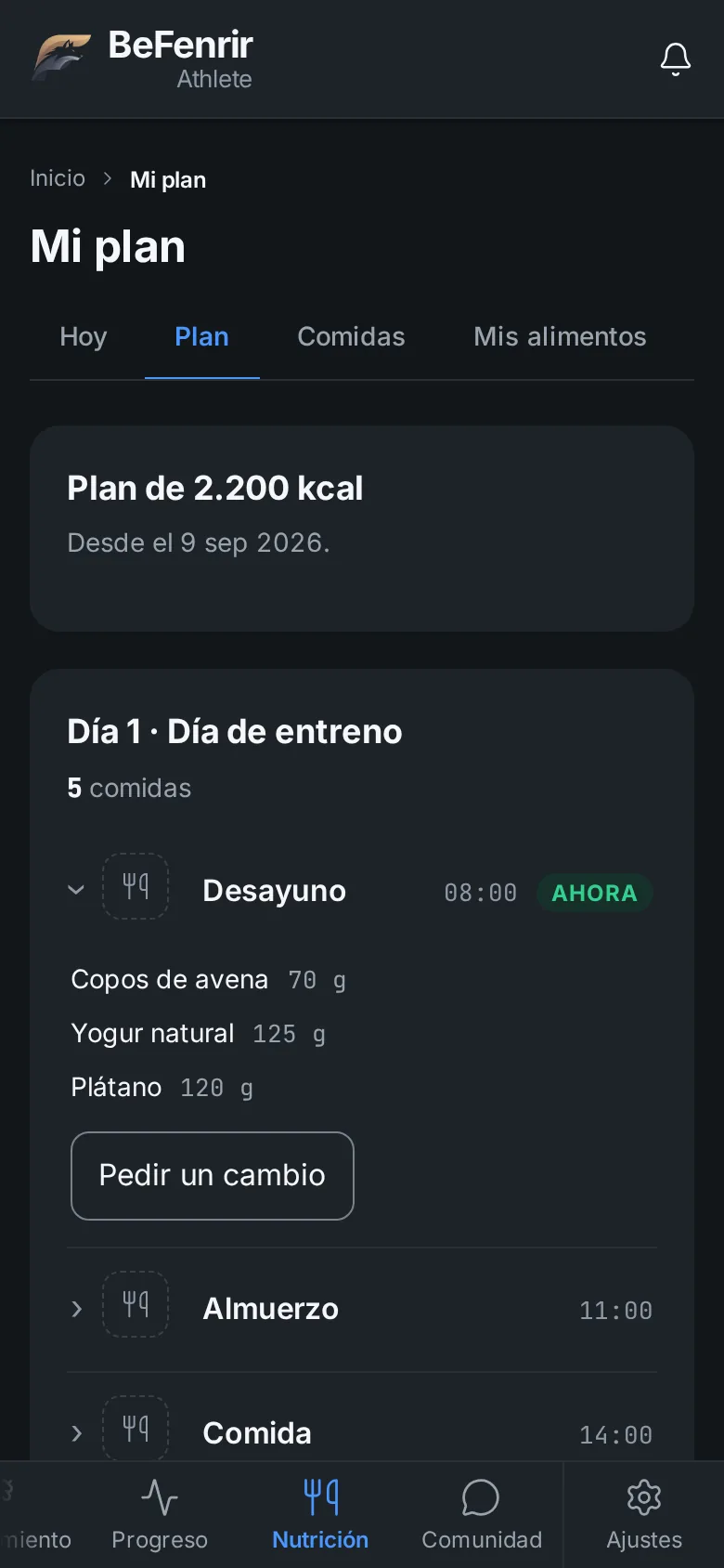 Plan nutricional del día del atleta